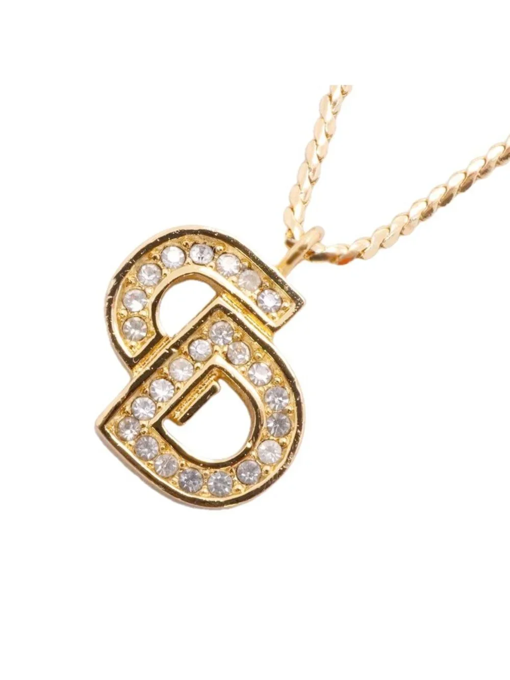 Dior Necklace CD Logo Gold Plated Rhinestone